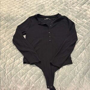 Abercrombie & Fitch Black Long Sleeve Henley Bodysuit size L